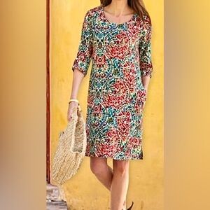 ♦️Soft Surroundings Zora Multicolor  Cotton 3/4 Sleeves Vents Pockets Midi M